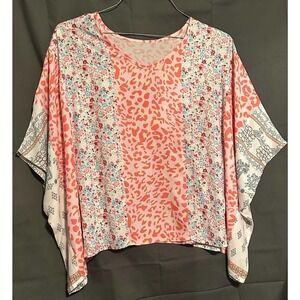 Mixed Print Multi Color Oversized Blouse Sz Small